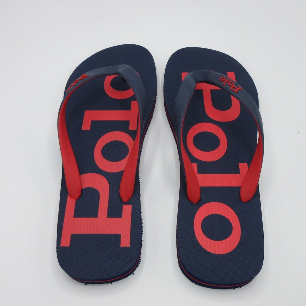 Polo Ralph Lauren Men  Size 11 D Bolt Logo Flip Flop Sandals Navy Blue Red New - Picture 3 of 9